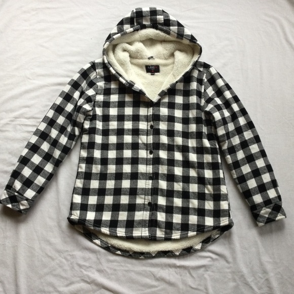 Utex Black & White Checkered Fleece Button Hoodie Medium - Picture 4 of 9